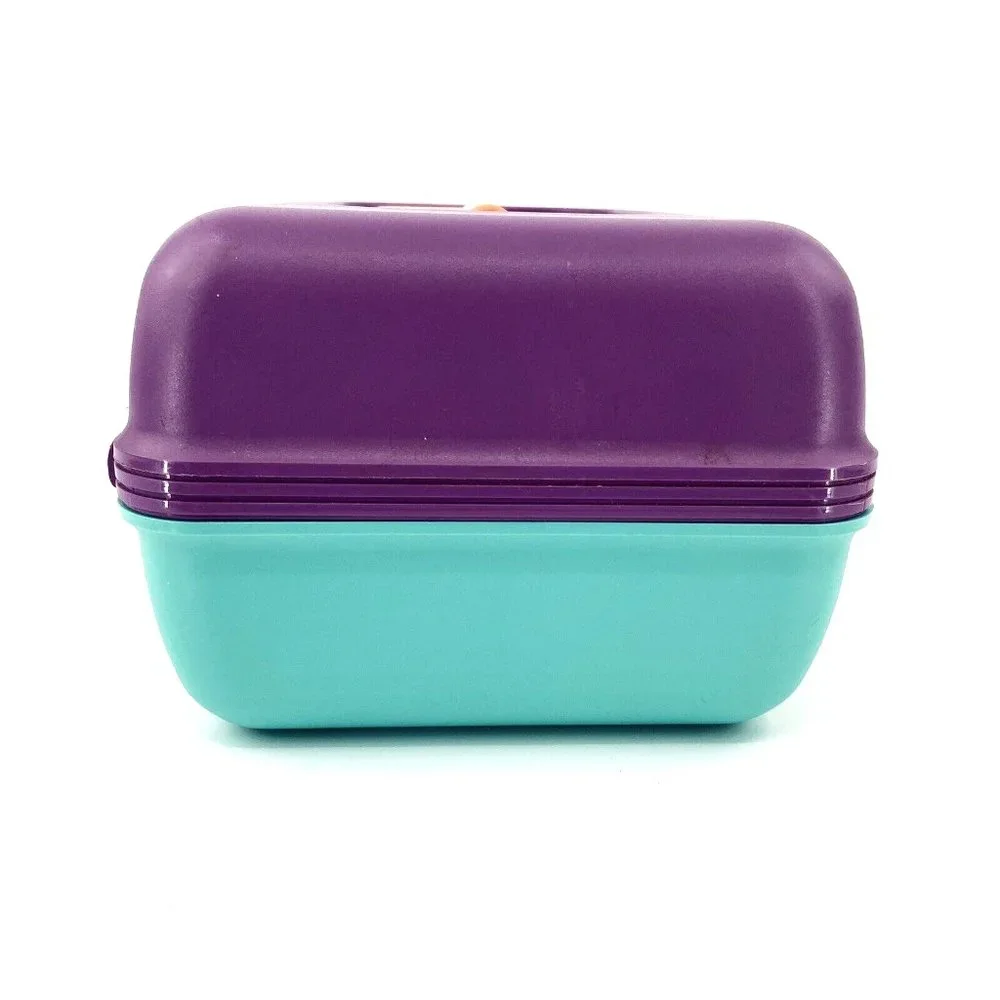 Vintage Caboodles Make Up Travel Case Organizer Purple Mint & Pink Trays 2602